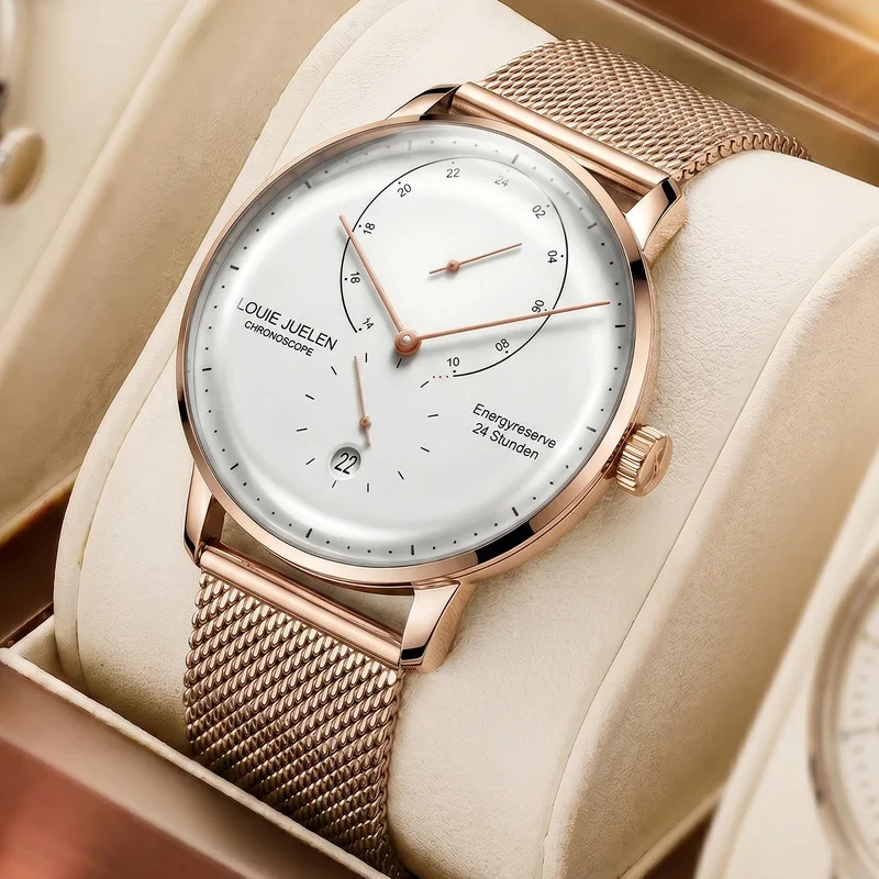 Elegant Waterproof Men's Quartz Watch with Tempered Double-Curved Glass
