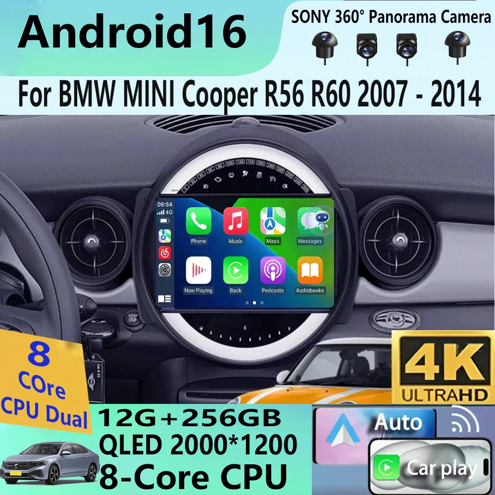 Android16ラジオQled BMW MINI Cooper R56 R60 2007-2014用 車載インテリジェントシステム ...