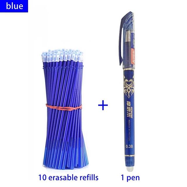 Haile 30 Pcs/set Cute Erasable Gel Pen Ballpoint Pens Rod 0.5mm Refills Blue/Black Ink Washable Handle School Writing Supplies 11 Pcs-blue set D