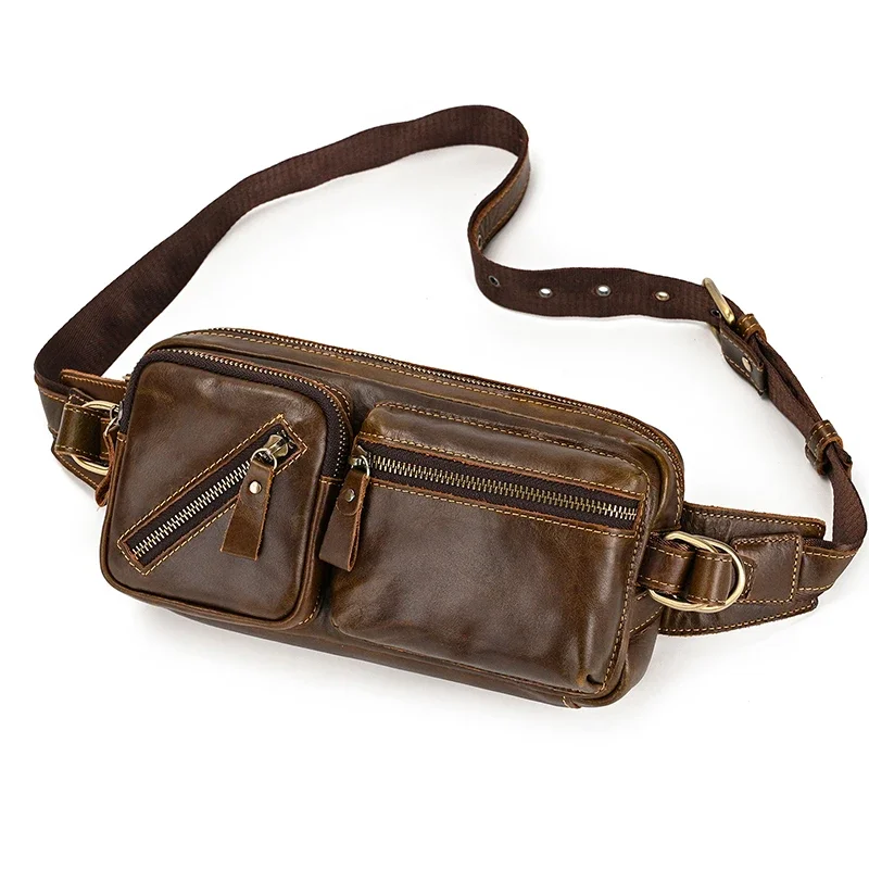 Genuine leather waist bag for men with sleek premium design and adjustable strap
