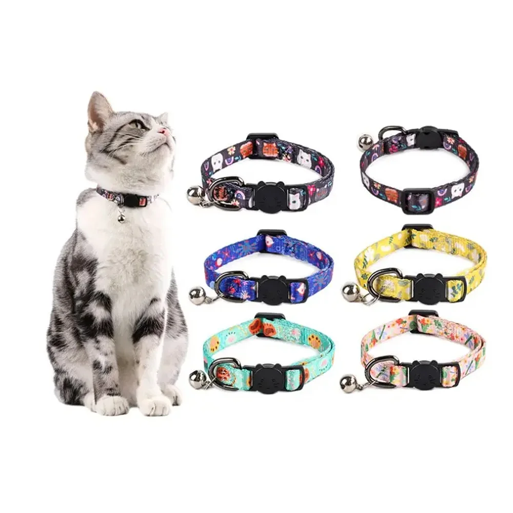 

Pet Cat Collar with Bell Adjustable Kitten Collar Soft Durable Dacron Dog Necklace Outdoor Supplies