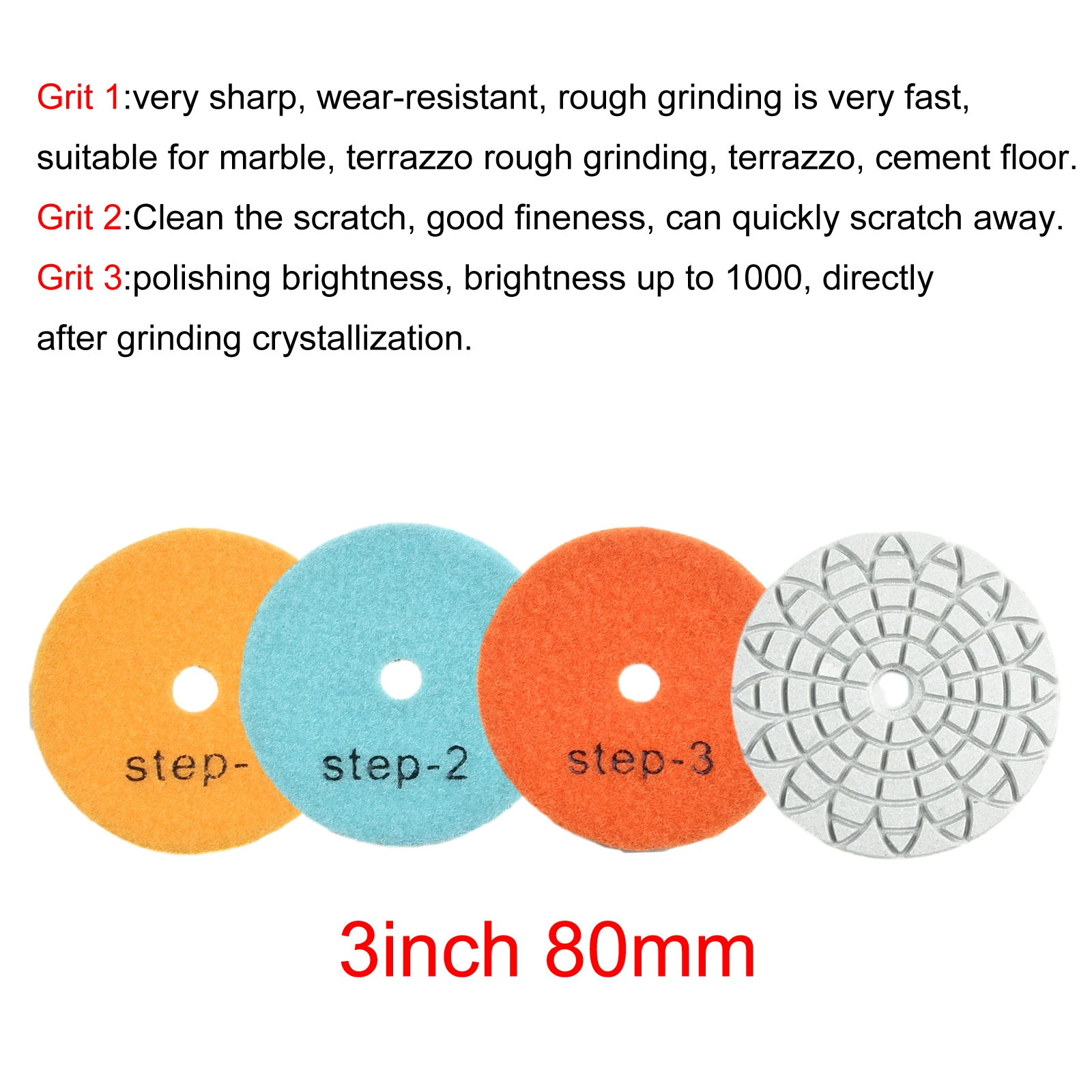 

Polishing Tool Polishing Pads None 3 Step 80mm + Resin Powder Granite Polishing Pads High Quality