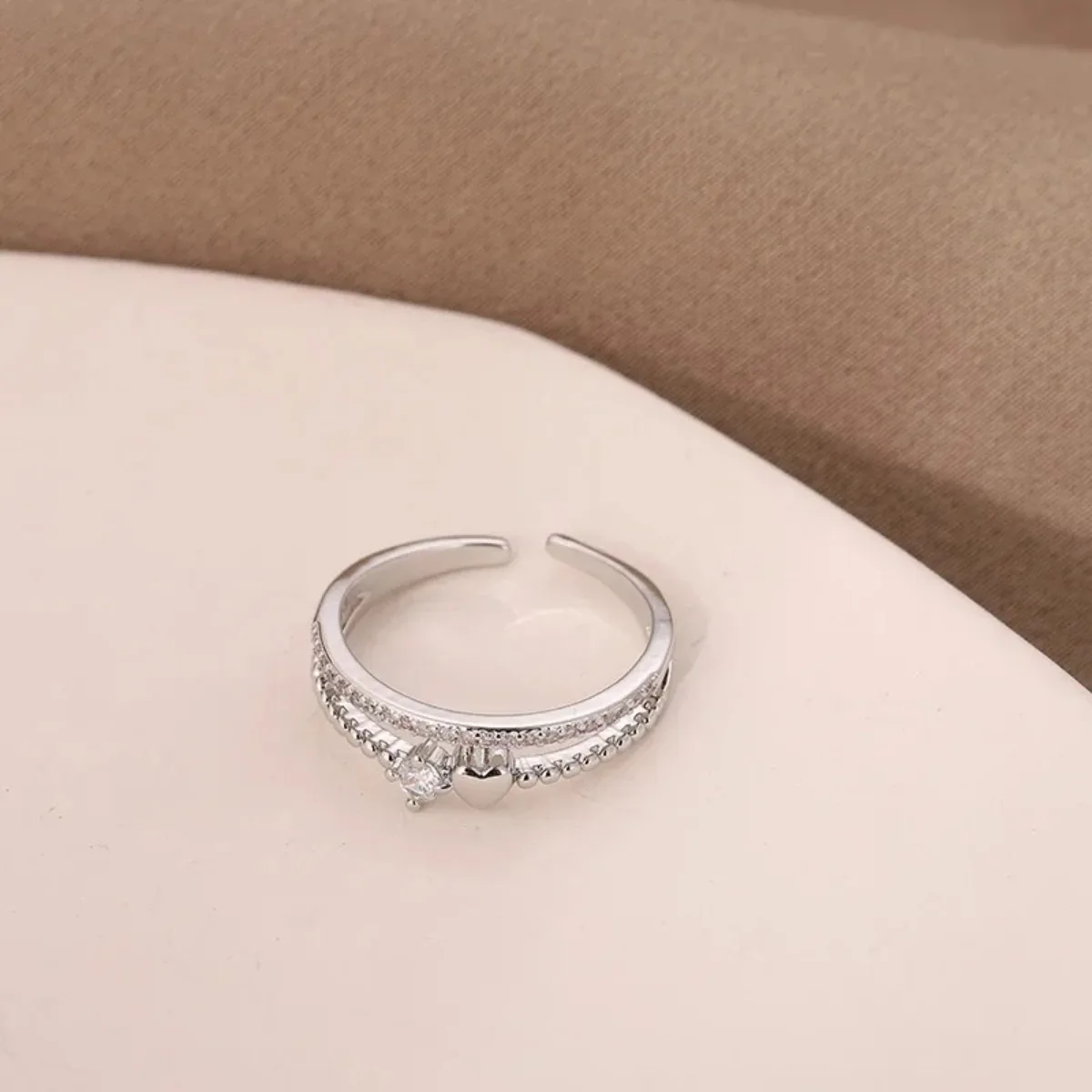 Double Layer Heart Zircon Rings Women's Stainless Steel Crystal Finger Wedding Jewelry Couple Gift