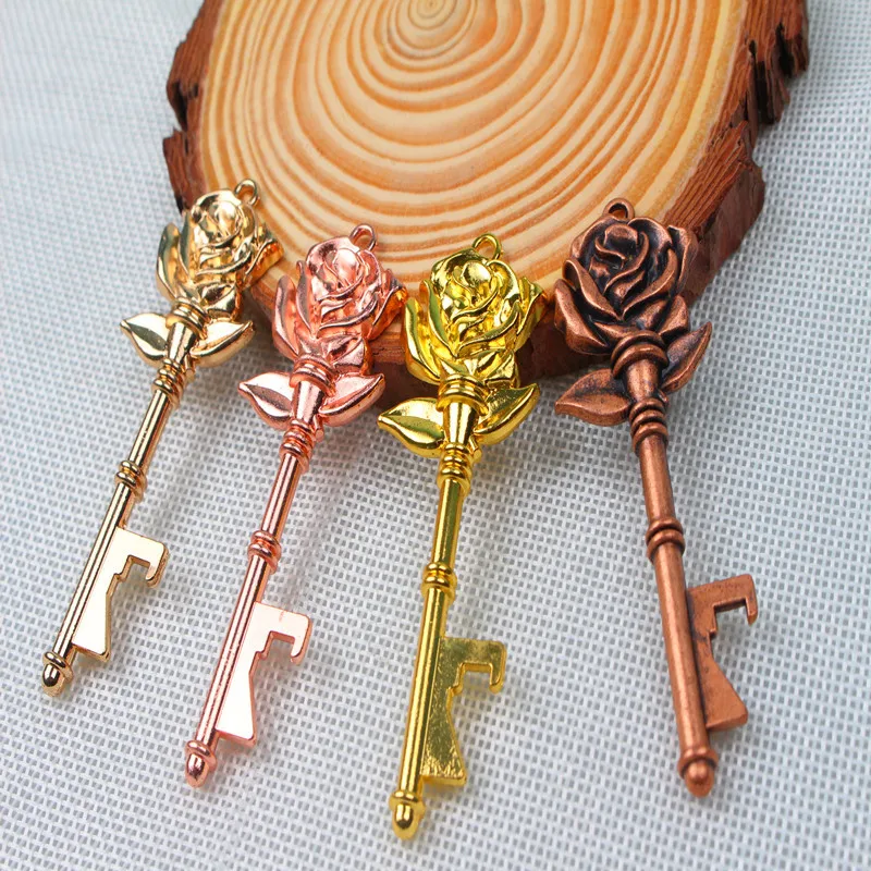 

5pcs Rose Flower Keychain Key Bottle Opener Beer Openers Keyring Key Chain Wedding Party Favor Gift New 2023