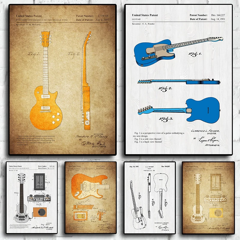 

Sketch Vintage Folk Jazz Guitar Guidance Poster Musical Instrument Art Wall Decoration Canvas Poster Aesthetics Living Picture