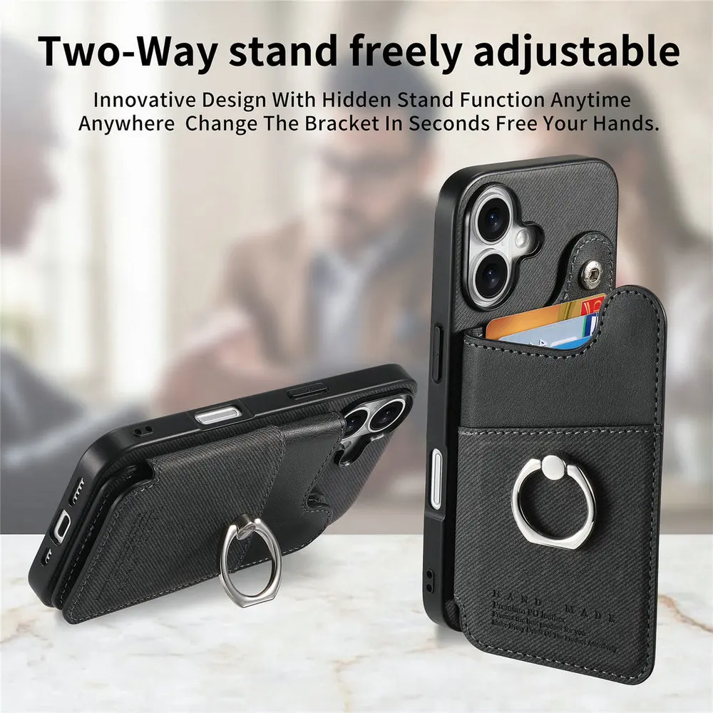 Wallet Double Button Magnet Leather RFID Card Case and Back Cover