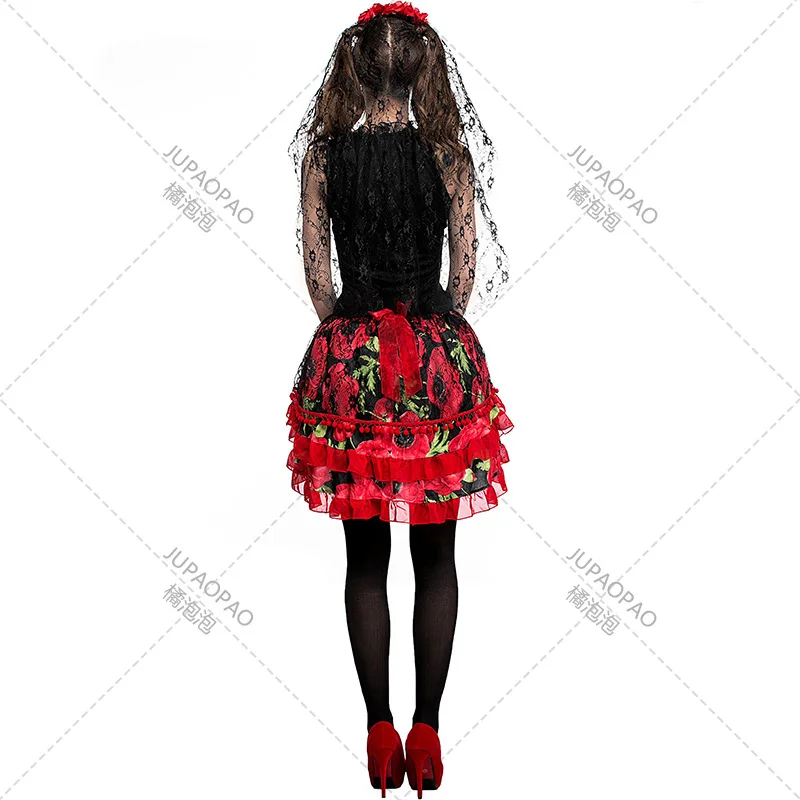 Halloween Costume Carnival Spain Mexico Day of The Dead Ghost Bride Stage Dressing Performance