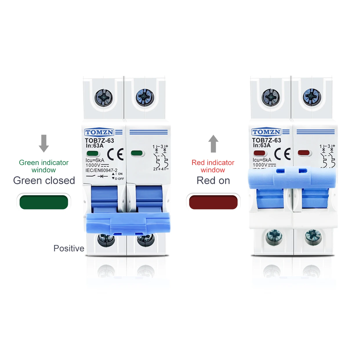 2P DC 1000V Solar Mini Circuit Breaker 3A 6A 10A 16A 20A 25A 32A 40A 50A 63A DC MCB für PV System