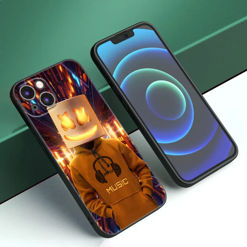 thumbnail image 1 of Marshmallow-funda de teléfono con caras de Dj para Apple, carcasa negra suave para iPhone 12, 13 Mini, 11, 14 Pro, XS Max, 6S, 6, 7, 8 Plus, 5S, X, XR, SE, 2020, 2022, 1 of 5