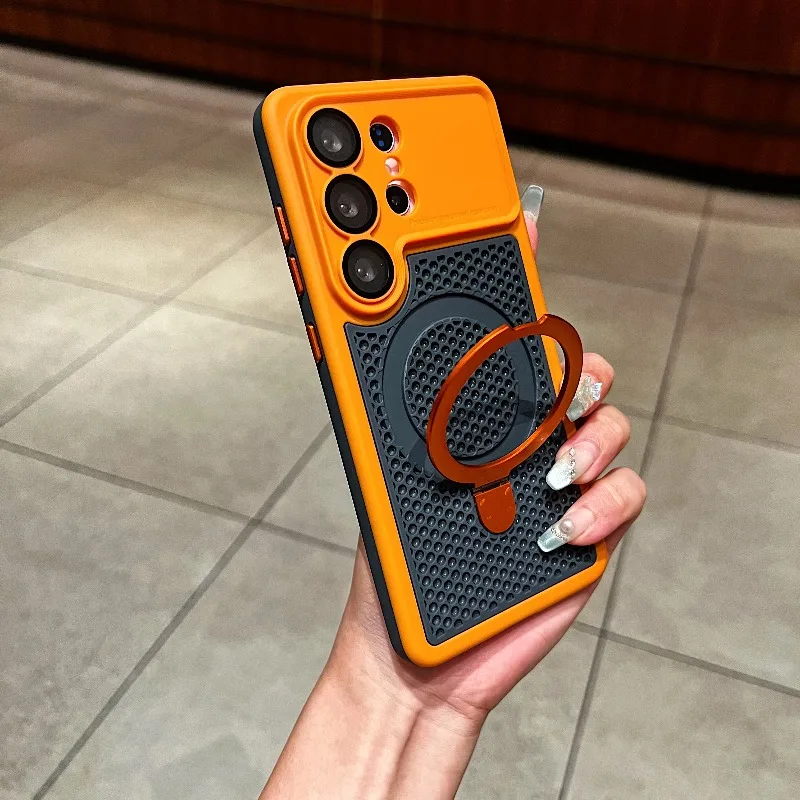 Luxury Armor Ventilated Magnetic Phone Case with Lens Protection Bracket Cover