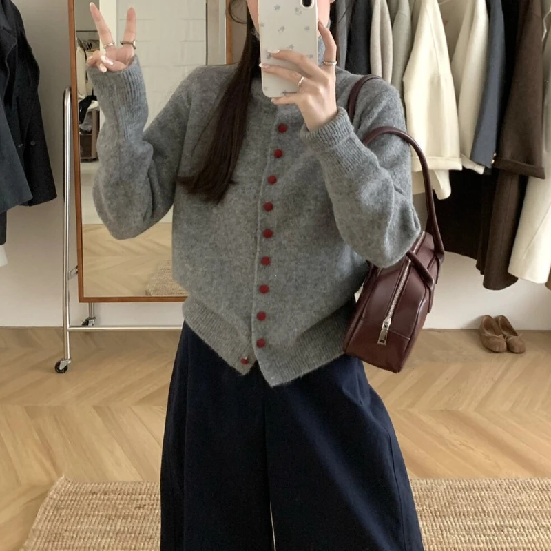 2025 Winter Fashion New Korean Elegant Single Breasted Knitted High Necked Cashmere Cardigan Warm and Thick Outer Sweater