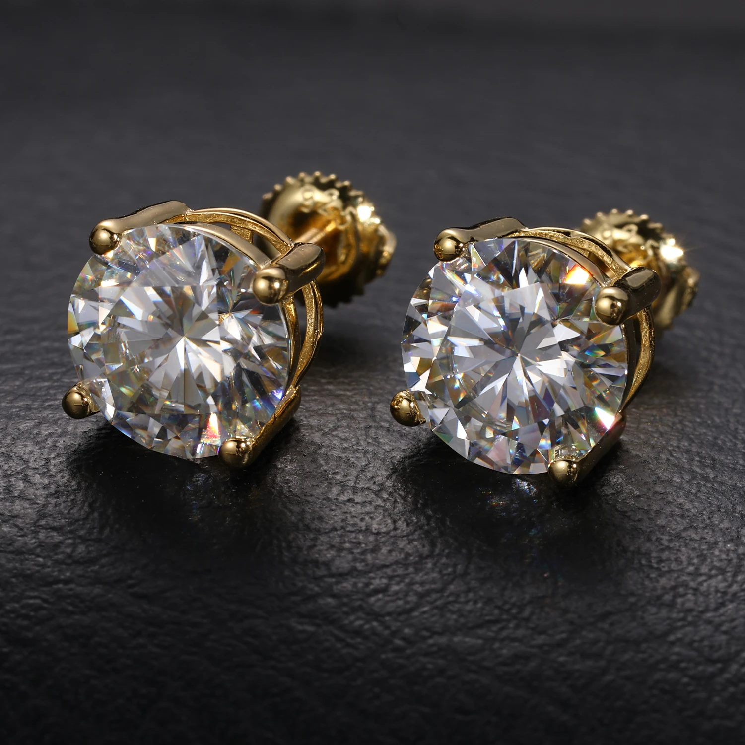 10mm 4CT Real Moissanite Diamond Gemstone Earrings For Women Screw Back 100% 925 Sterling Silver Sparkling Wedding Jewelry Gift