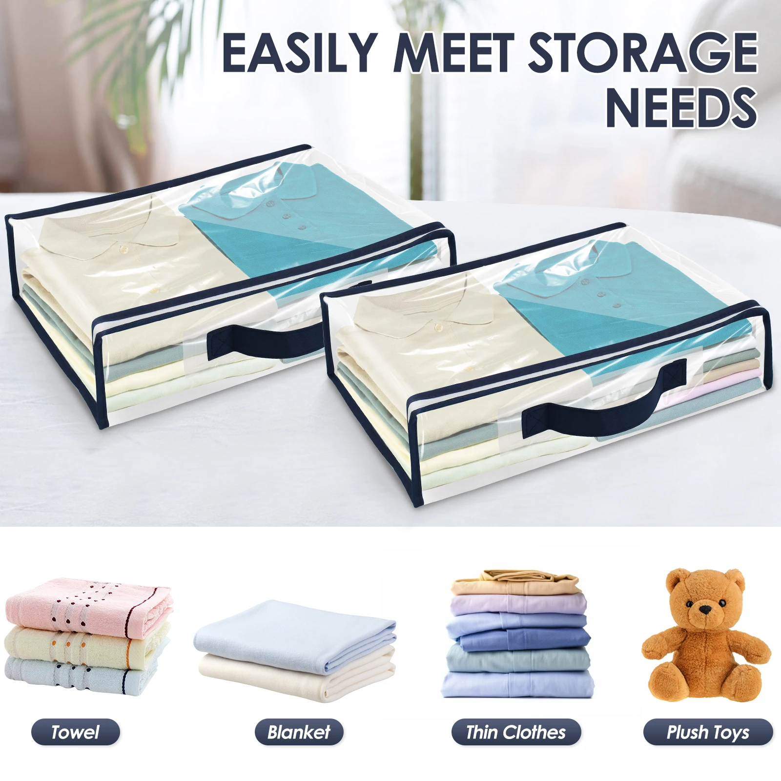 Waterproof Dustproof Clear Zippered Storage Bags for Bedding and Textiles (Set of 6)