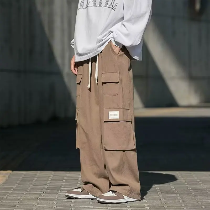 

Autumn and Winter Men's Retro Loose Fitting Workwear Straight Leg Pants with Multiple Pockets for Casual Wear