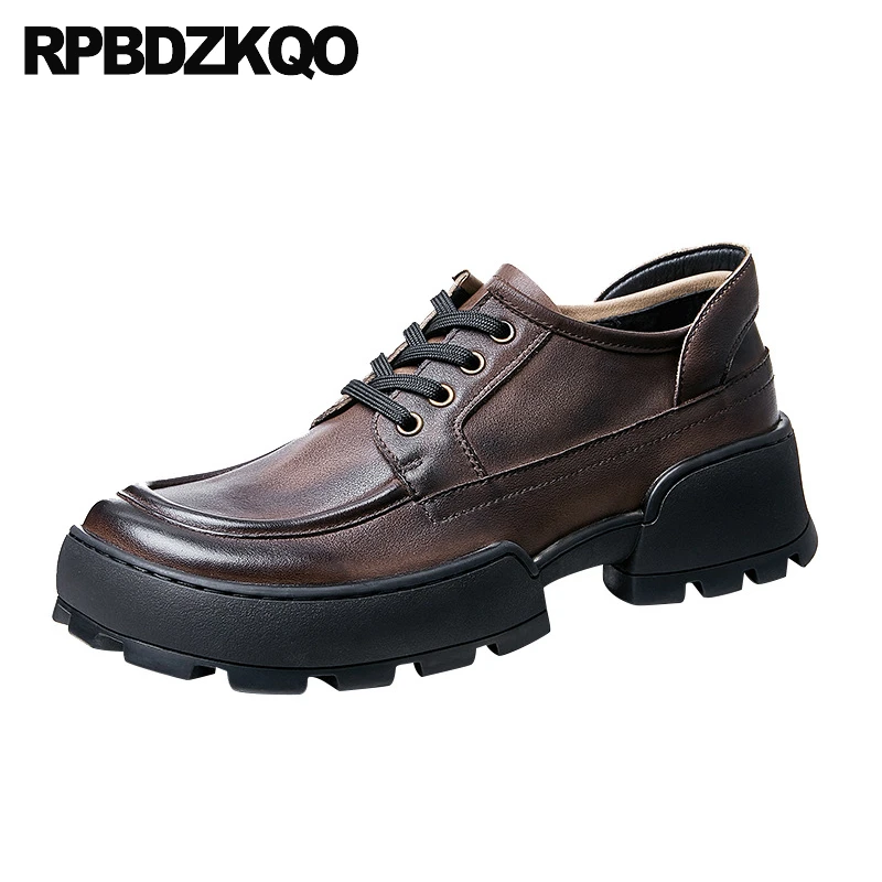 

Square Toe Brown Brush Rubber Sole Full Grain Leather Shoes Deluxe Derby Oxfords Leisure Dress Men Thick Comfortable Lace Up