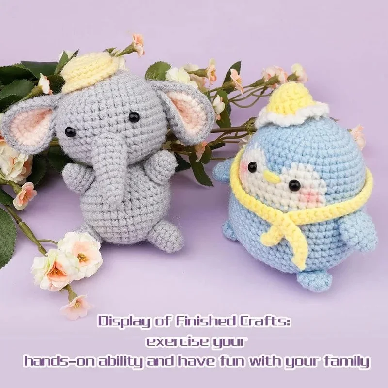 KRABALL Crochet Animal Kit for Beginners With Video Tutorial Cotton Knitting Yarn Thread Needles Hooks Knit Tool Set Accessories