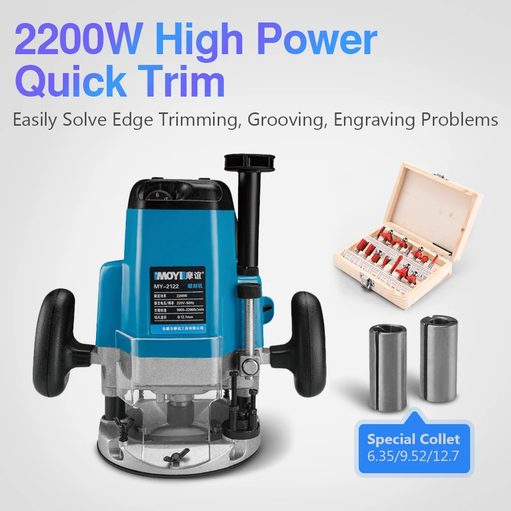 

2200W 6 Gears Woodworking Electric Router trimmer Wood Milling Engraving Slotting Trimming machine Hand Carving Carpentry