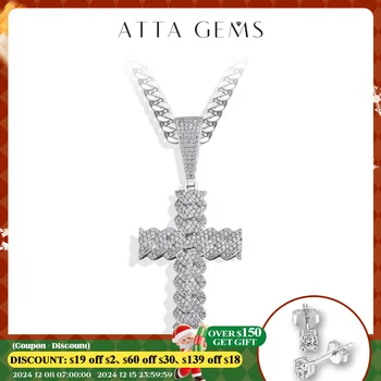 ATTAGEMS D Color Full Moissanite Pendant Necklace for Women Men Cross Solid 925 Sterling Silver Birthday Party Fine Jewelry Gift