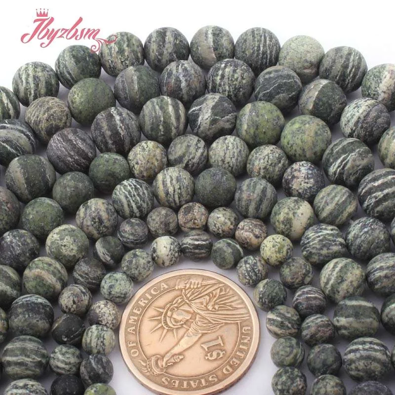 

6,8mm Round Bead Frost Matte Green Zebra Agates Natural Stone Beads for DIY Accessories Necklace Bracelet Jewelry Making 15"
