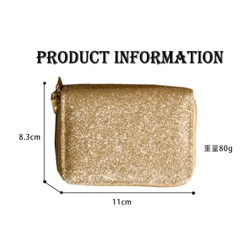 Portafogli in Pelle da Donna con Glitter e Paillettes, Nuova Borsa Portamonete alla Moda, Porta Carte di Credito Multifunzione in Tinta Unita - immagine 2