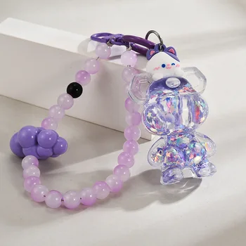 만화 액체 곰 고양이 아크릴 열쇠 고리, 빛나는 퀵샌드 젤리 콩 열쇠 고리, 배낭 펜던트, 커플용 선물