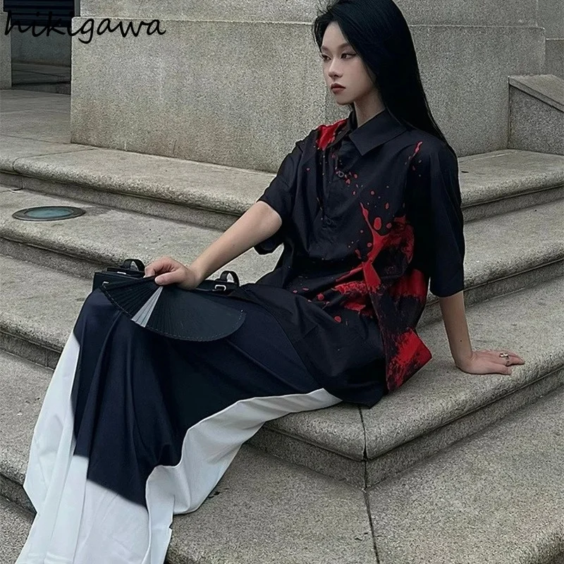 

2023 Summer Fashion Women Skirt High Waist Contrast Color Loose Korean Vintage Long Skirts