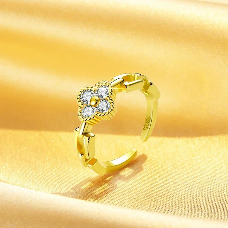 Classic Flower Zircon Moissanite Opening Ring for Women Fine Jewelry
