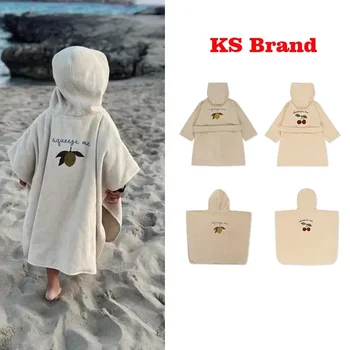 Konges Slojd Baby Boys Flannel Bathrobe Towel Kids Soft Bath Robe Nightgown Girls Cherry Lemon Cotton Hooded Bath Towel Pyjamas 1