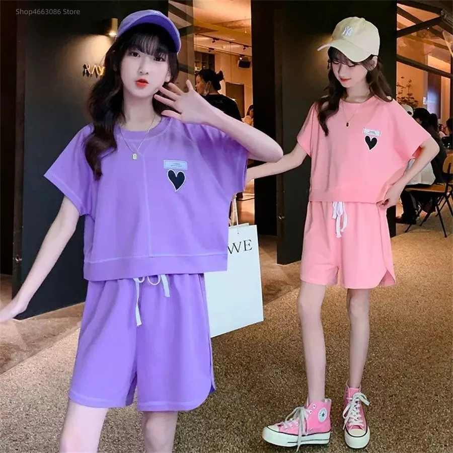 

2Pcs Summer Kids Baby Girls Clothes Tops T-shirt+shorts for 10 11 12 13 Years Old 150cm 160cm Height