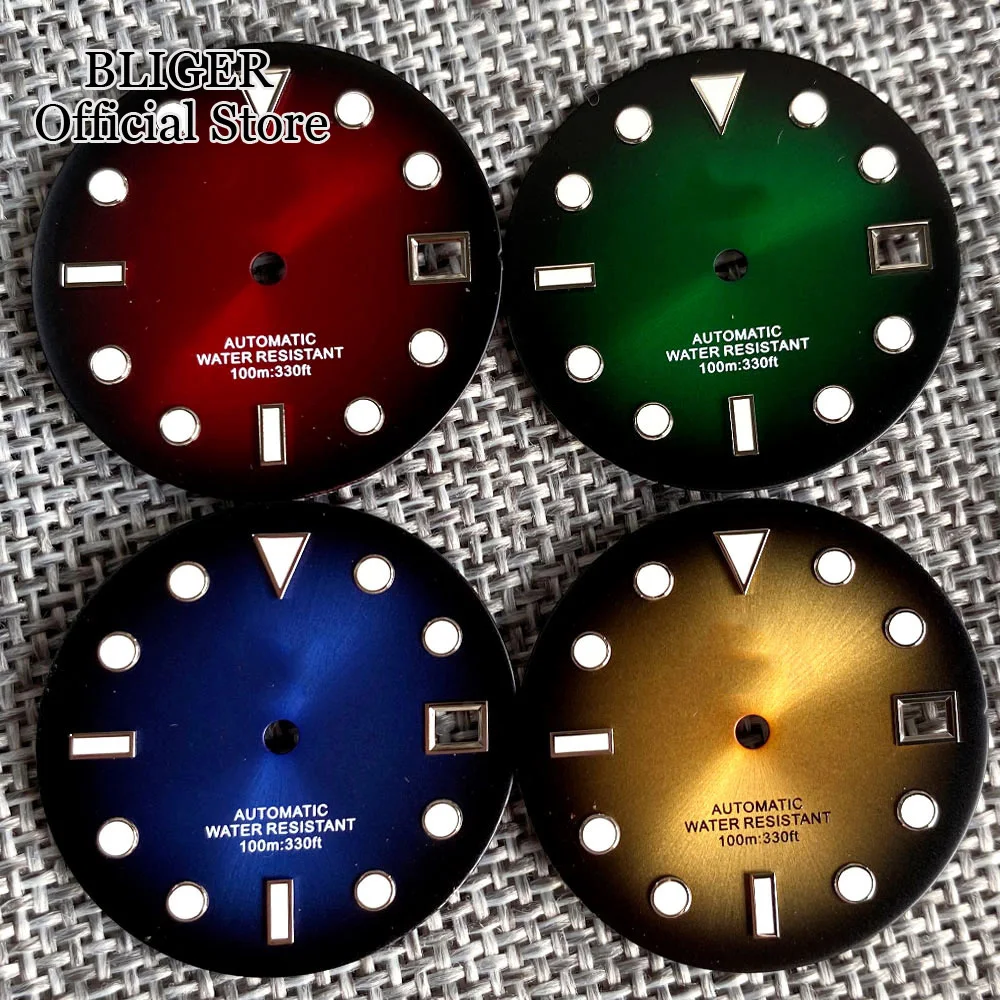 

BLIGER 29MM Blue//Red/Yellow Sunburst Gradient Watch Dial Fit NH35A NH36A Automatic Movement Mens Watch Luminous Index