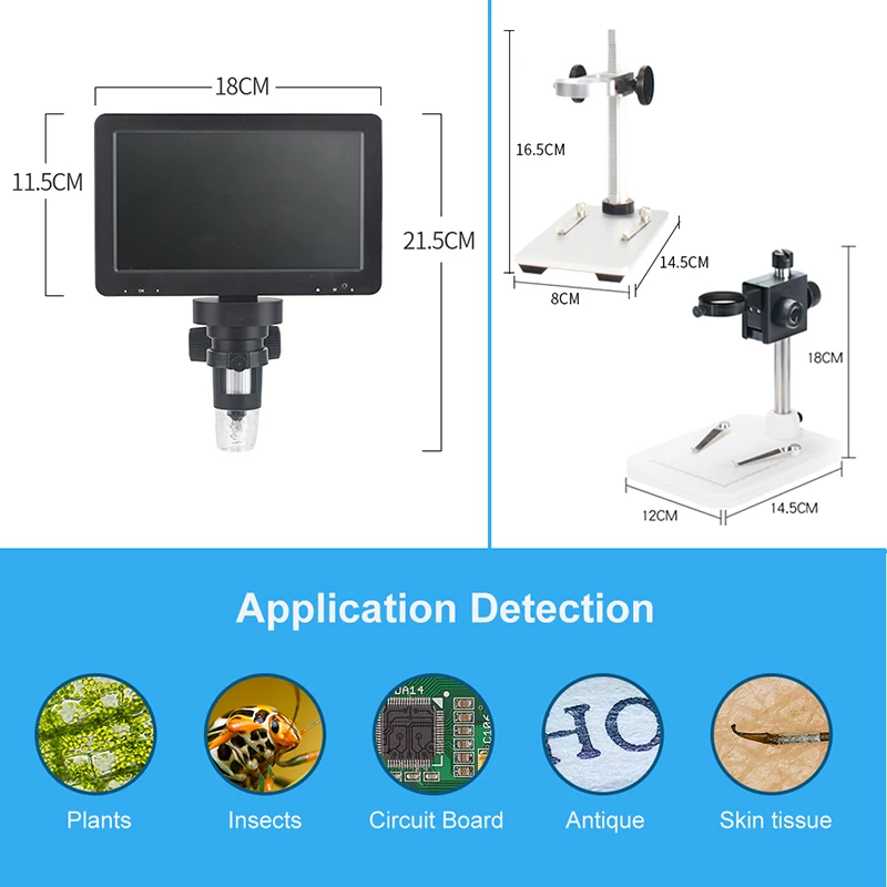 LCD 디지털 현미경 PCB 수리용 초정밀 초점 비디오 카메라, 금속 스탠드 포함 동전 현미경, 7 인치, 1200X1080P, 12MP