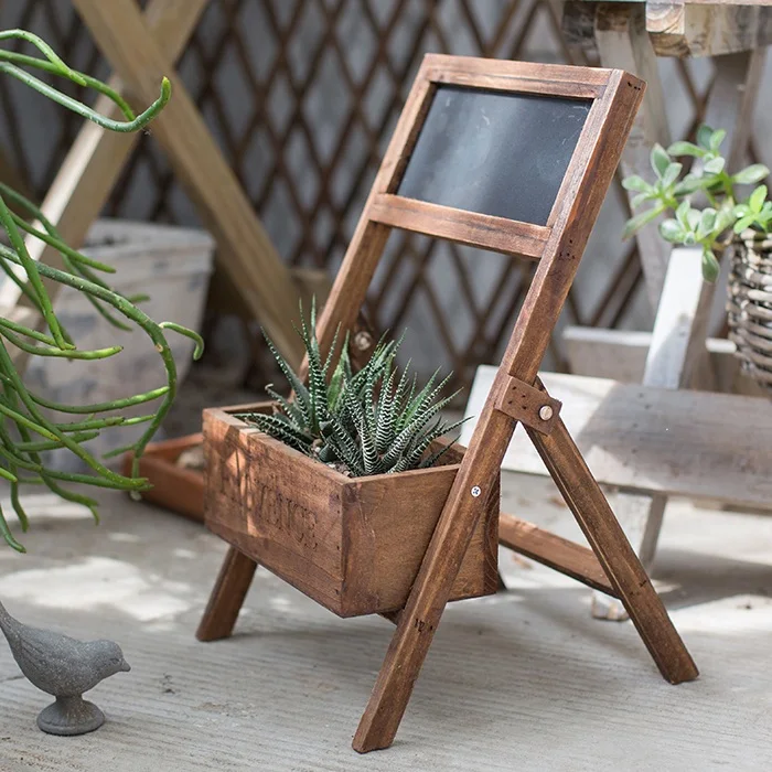 Plant Stand Wooden Flower Shelf Wooden Plant Stand Retro Flower Display Stand with Blackboard Indoor Outdoor Creativity Estantes Para Plantas Balcony Decoration