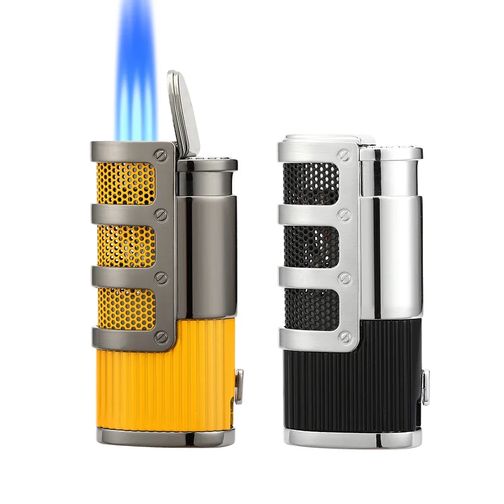 

Luxury 3 Torch Jet Cigar Lighter Windproof Butane Lighter Cutter Cigar Accessories Set Metal Gas Torch Lighter Men's Gift