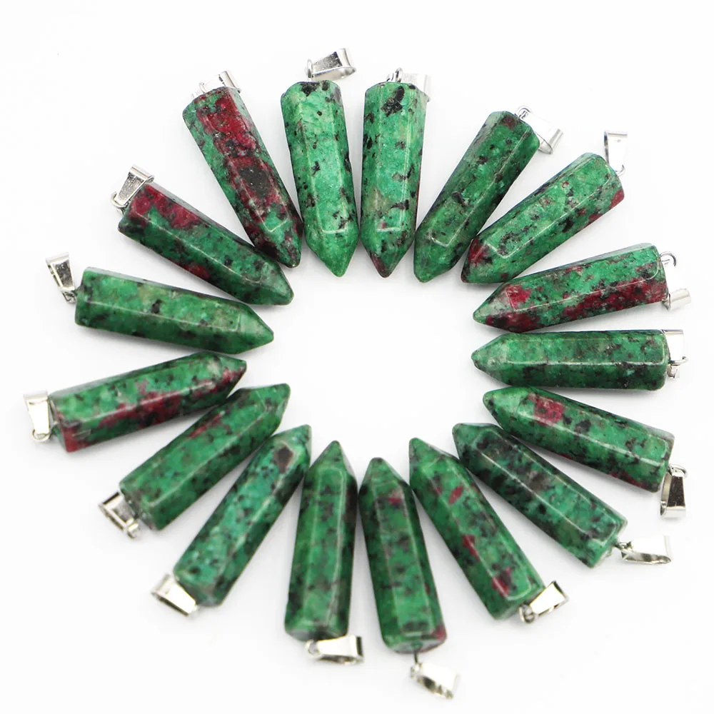 

Selling Natural Stones Epidote Hexagonal Pillar Pendants Necklace Mineral Healing Reiki Charms Jewelry Accessory Wholesale 24Pcs