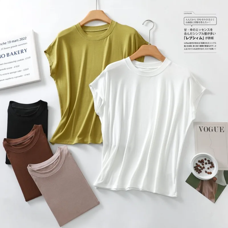 Sleepwear Lingerie Sleepwear Lingerie Set Women Crop Tees New Summer Short Sleeve Top Pajamas Pure Cotton Round Neck Sleeveless T-shirt Women's Loose Large Solid Home Furnishing