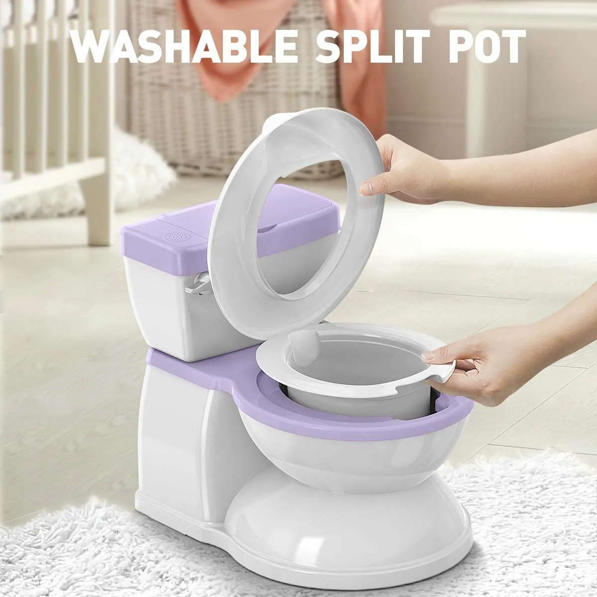 Real Feel Potty in Baby Size, Toddler Potty Training Toilet, Lifelike Flushing Sound with Wet Wipes Storage 4