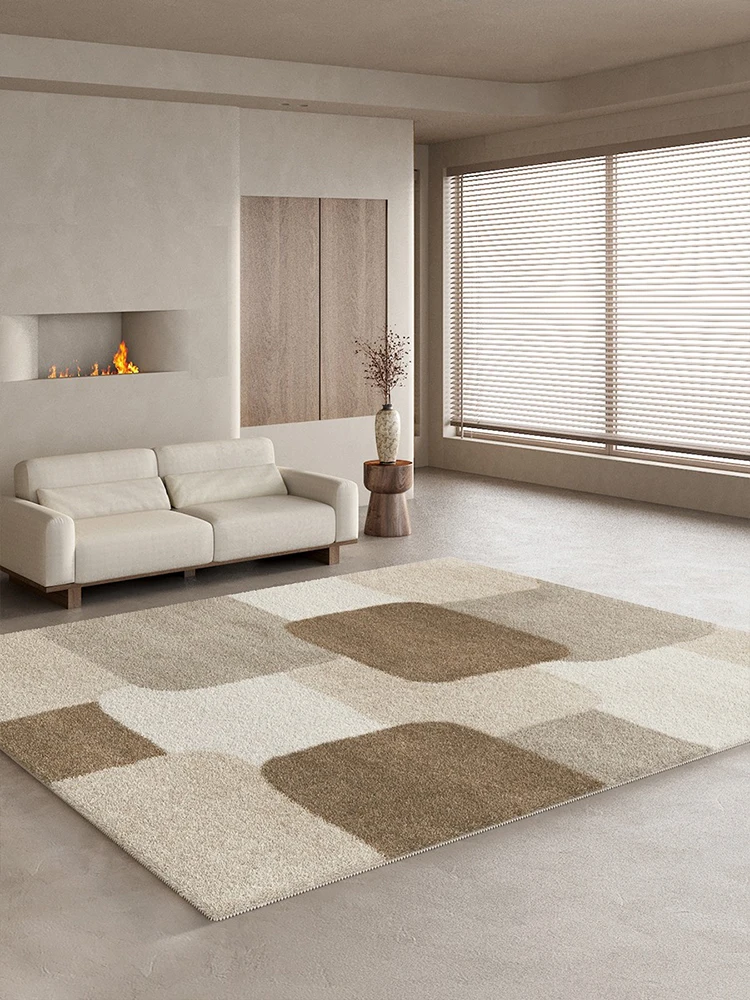 Creamy Brown Geometric Living Room Carpet Color Block Splicing Bedroom Carpets Soft Non-Slip Bedside Rug Easy Care for Room Rugs 2
