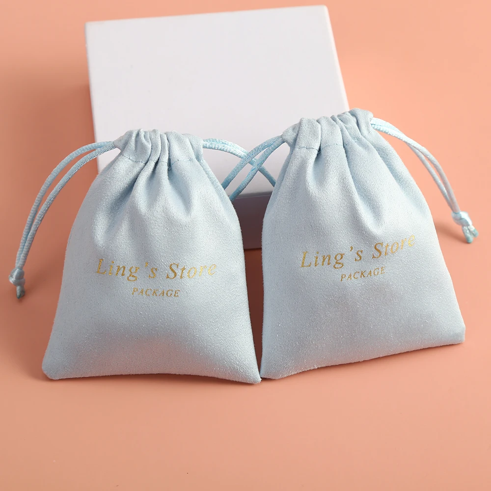 50pcs Custom Logo Flannel Velvet Drawstring Gift Bags Jewelry Organizer Packaging Pouch Wedding Favor Candy Goodie Storage Bag