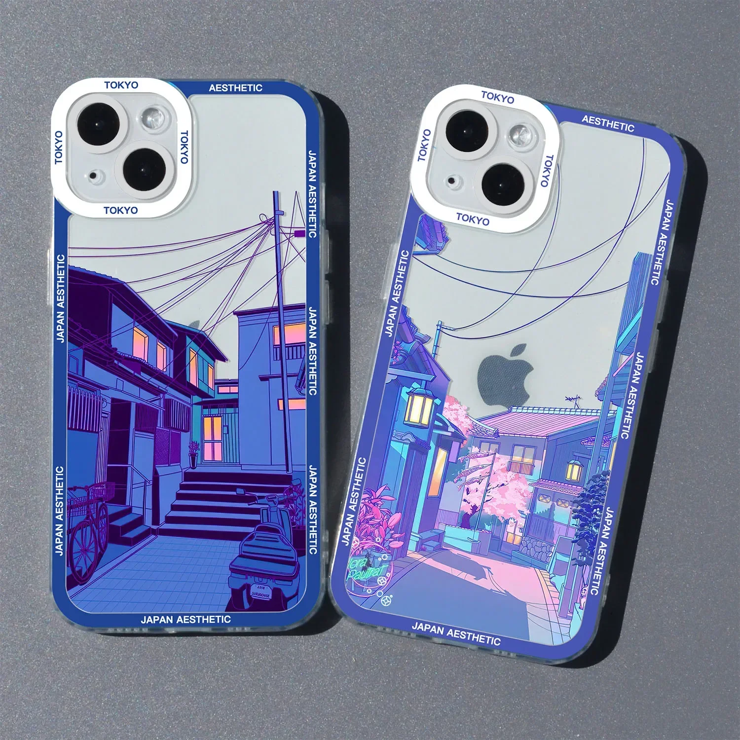 Japanese Anime Scenery Clear Phone Case with Cartoon Architecture Design