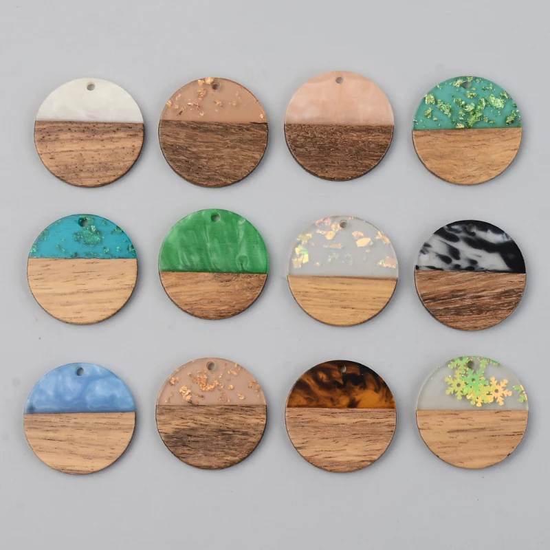 50pcs 28mm Resin Wooden Pendants Earring Charms Vintage Flat Round for Jewelry Making DIY Bracelet Necklace 28x3mm
