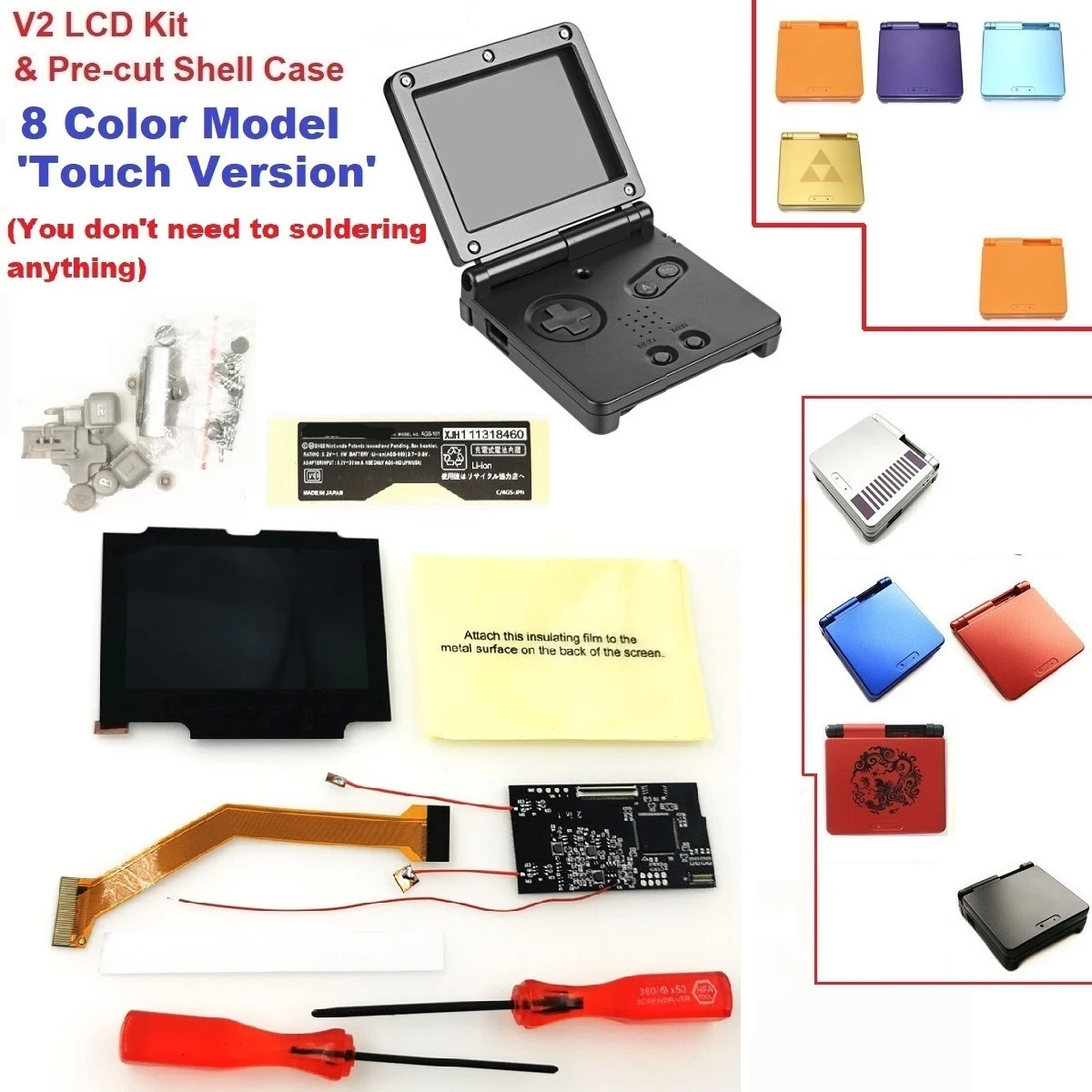 Touch Version GameBoy LCD 8 Color Models V2 iPS Backlit LCD For Game Boy  Advance SP For GBA SP Console And Pre cut Shell Case|Replacement Parts &  Accessories| - AliExpress