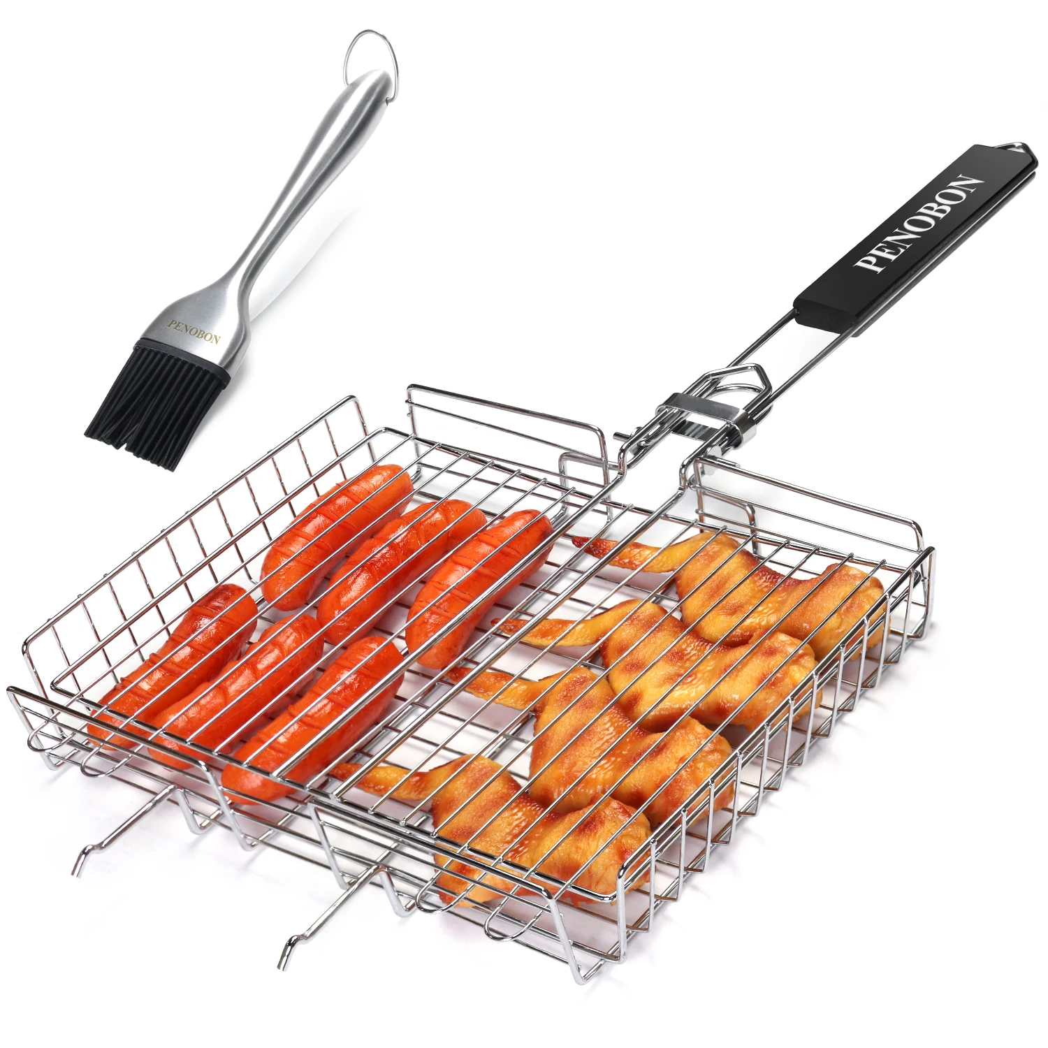 1 collapsible portable stainless steel baking basket with removable handle