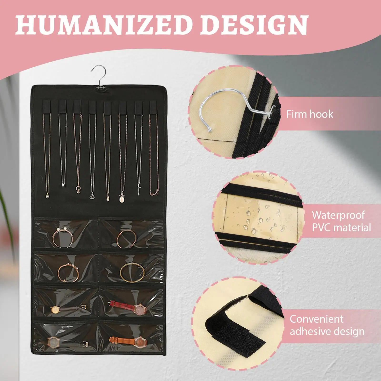 

Hanging Jewelry Organizer Storage Roll Hair Accessories Storage Roll Display Stand for Dresser Closet Earrings Selling Rings