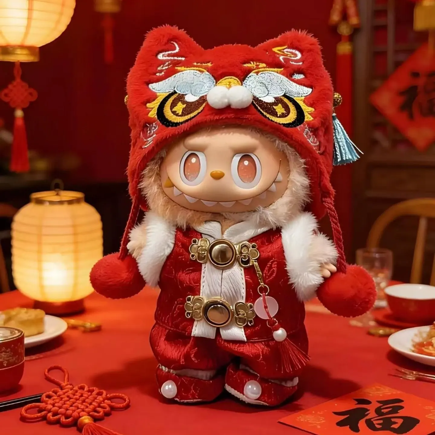 For 15/17cm Labubu handmade doll clothes New Year's Yellow Red Lion Lucky Bag Pants 3pcs/set For labubu doll outfit Accessories 2