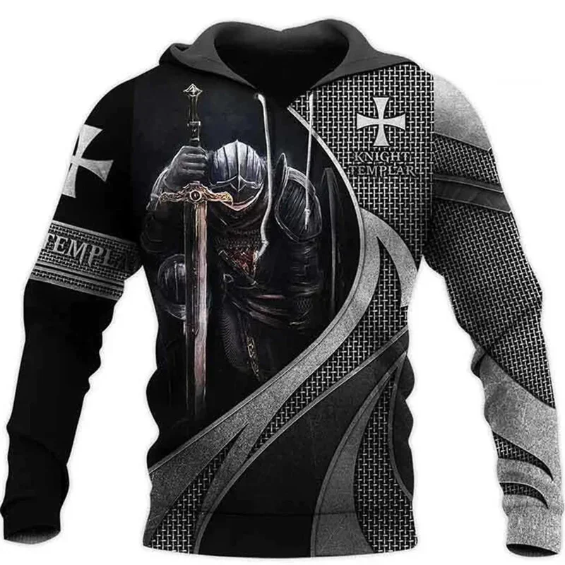 thumbnail image 1 of Sudadera con capucha de los Caballeros Templarios con estampado 3D para hombre, jerseys de gran tamaño con gráfico cruzado, sudaderas con capucha casuales de manga larga, ropa de calle, 1 of 5