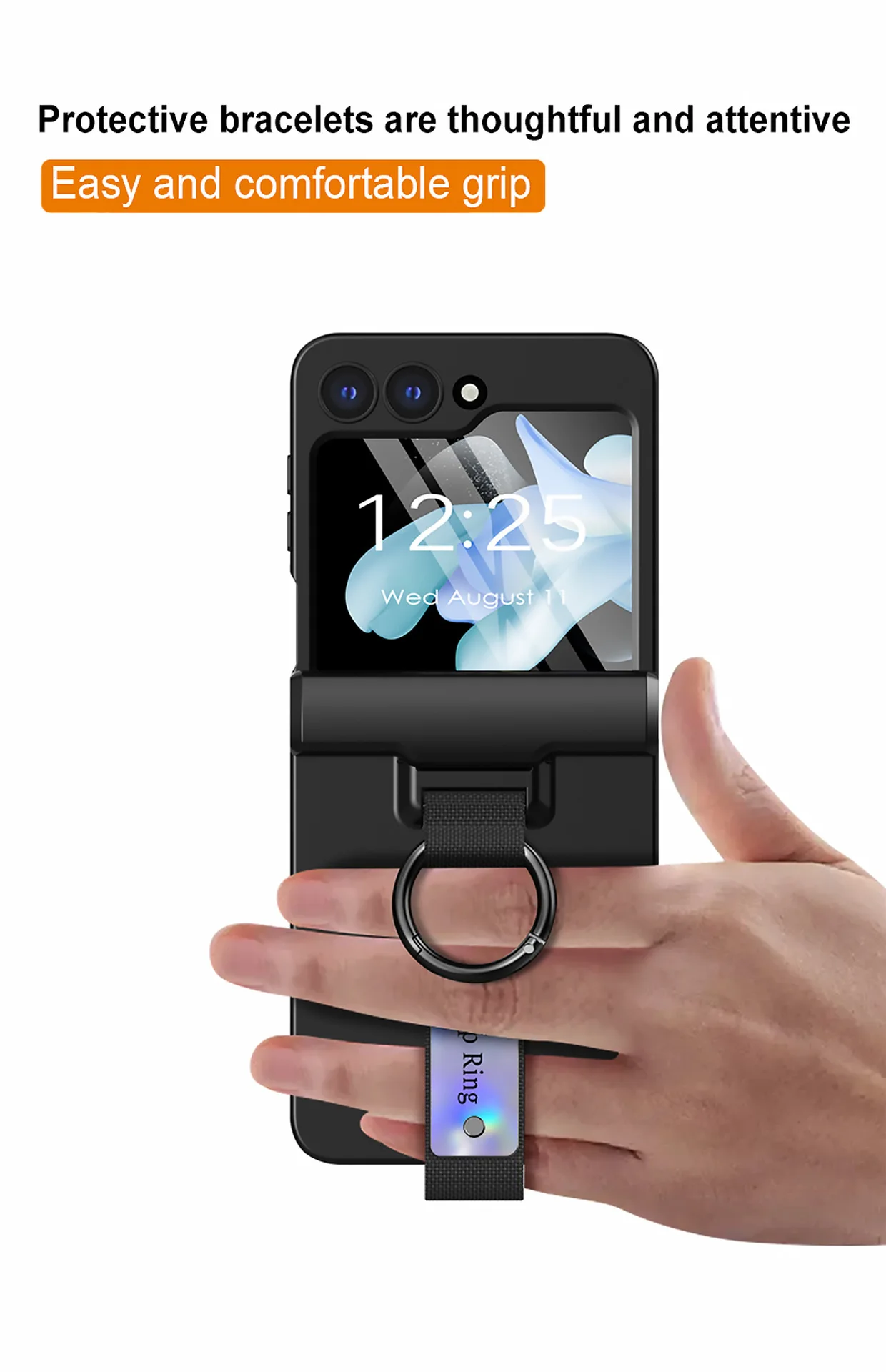 Spring Hinge Hand Strap Ring Phone Cases For Samsung Galaxy Z Flip 6 5 Case Drop-Resistant Shell Film Z Flip5 Protective Cover
