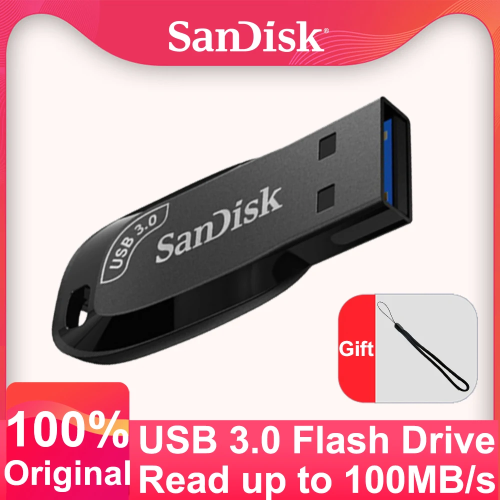 Mere Baglæns Ørken SanDisk Flash Drive 100MB/s USB 3.0 32GB 64GB 128GB 256GB CZ410 Ultra Shift  Black Memory Stick U Disk Mini Pendrive For Computer