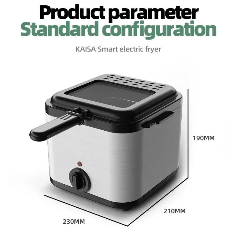 Home Electric French Fries Machine You Tiao Machine 2.5L Household Stainless Steel Fryer 220V/1000W Integrated Self-heating Elec 3