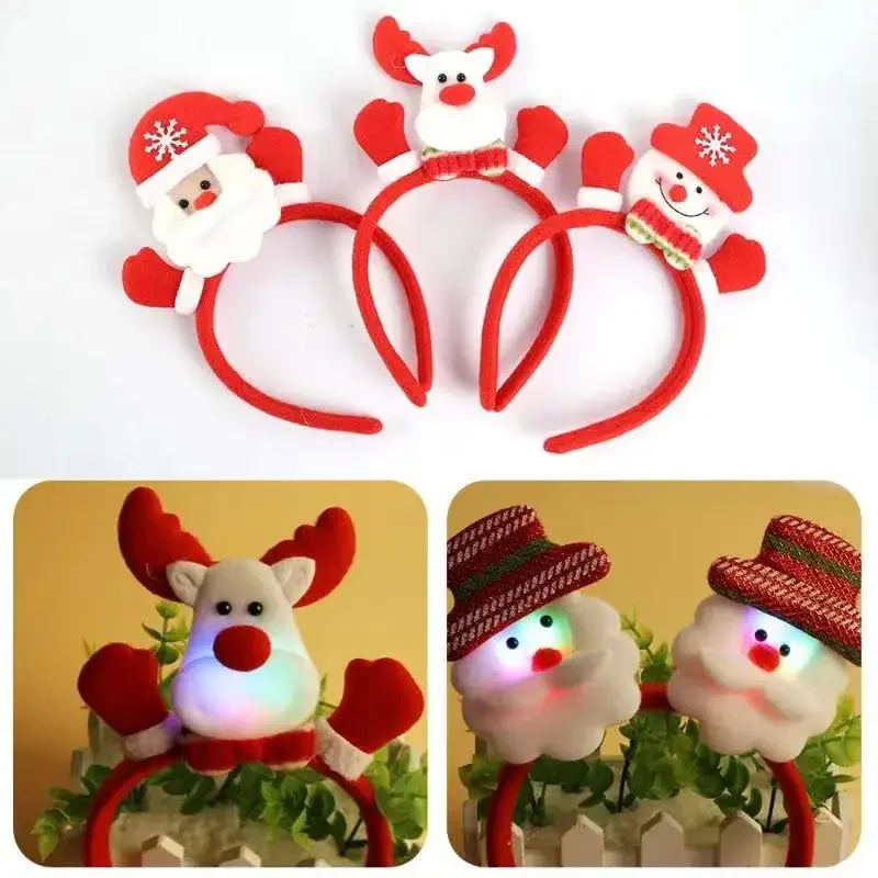 LED Christmas Headband Santa Claus Elk Antlers Reindeer Glowing Headband Cosplay Ears Ornaments Party Christmas Hair Supplies hair accessories hair headband deer ears headgear