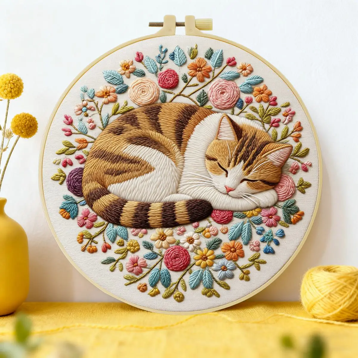 1 Stück 20X20CM/15X15CM 7,87/6,3 Zoll Das schlafende Kätzchen Stickerei-Starter-Kit DIY-Kit DIY-Stickerei-Set Handarbeiten Heimdekoration